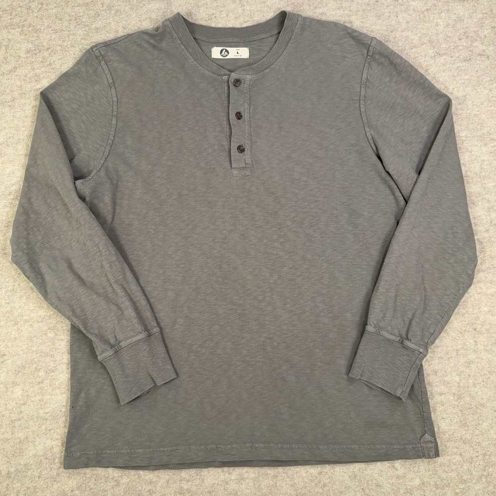 American Giant Broken-In Slub Henley Mens Large Gray Long Sleeve Cuffed USA Made